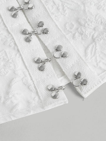 Off Shoulder Lace Trim Hook and Eye Front Blouse