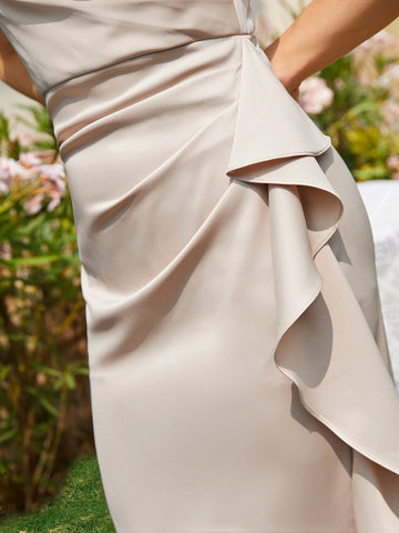 Tiered Layered Ruffle Trim Ruched Split Back Dress