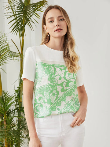 MOTF PREMIUM VISCOSE-BLEND LACE PRINT T-SHIRT