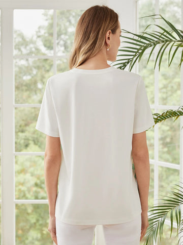 MOTF PREMIUM VISCOSE-BLEND LACE PRINT T-SHIRT