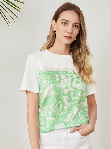 MOTF PREMIUM VISCOSE-BLEND LACE PRINT T-SHIRT