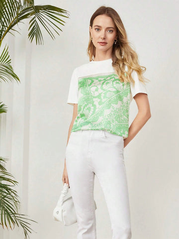 MOTF PREMIUM VISCOSE-BLEND LACE PRINT T-SHIRT