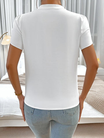 Unity Solid Notched Neckline Petal Sleeve Blouse