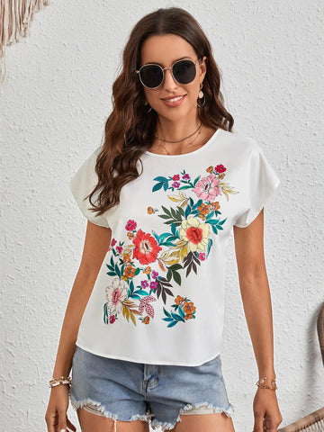 EMERY ROSE Floral Print Batwing Sleeve Blouse