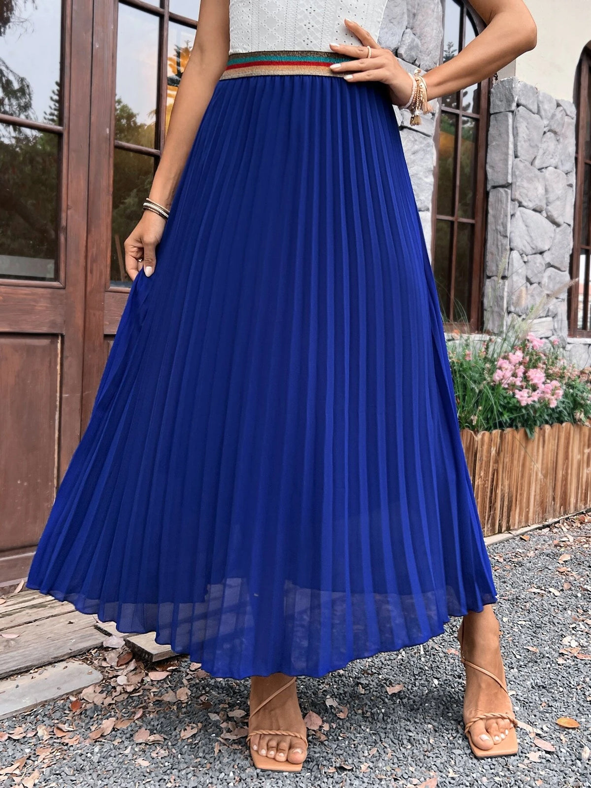 EMERY ROSE Solid Pleated Hem Skirt