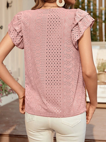 EMERY ROSE Tie Neck Butterfly Sleeve Schiffy Tee