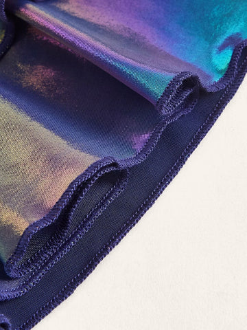 ICON Rave Holographic Ruched Ruffle Hem Metallic Skirt