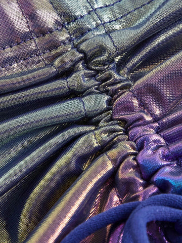 ICON Rave Holographic Ruched Ruffle Hem Metallic Skirt