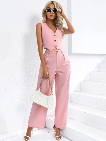 Criss Cross Back Vest Jacket With Straight Leg Pants