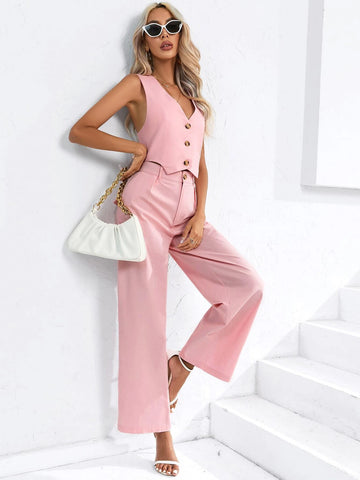 Criss Cross Back Vest Jacket With Straight Leg Pants