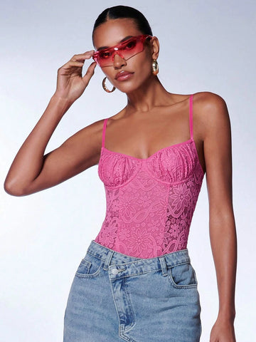 Ruched Bust Lace Cami Bodysuit