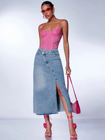 Ruched Bust Lace Cami Bodysuit