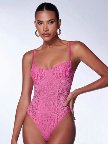 Ruched Bust Lace Cami Bodysuit