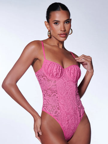 Ruched Bust Lace Cami Bodysuit