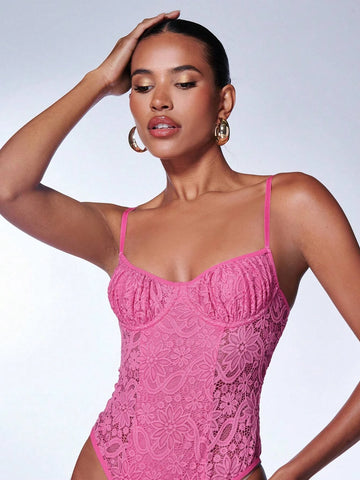 Ruched Bust Lace Cami Bodysuit