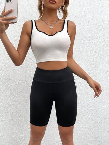 EZwear Striped Tape Side Biker Shorts