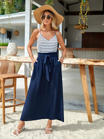 EMERY ROSE Striped Cami Top & Paperbag Waist Belted Skirt