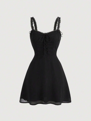 Solid Lace Up Cami Dress