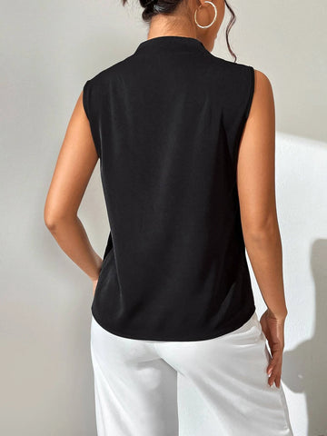Solid Button Detail Sleeveless Blouse