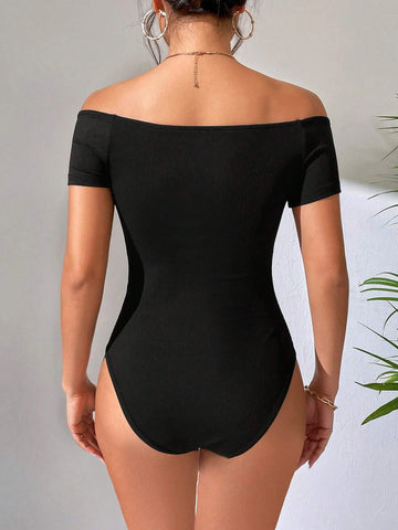 Off Shoulder Twist Front Bodysuit