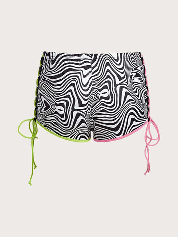 ICON Rave Marble Print Lace Up Side Contrast Binding Shorts