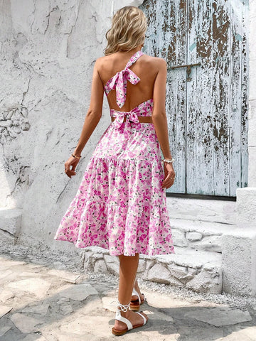 Allover Floral Print One Shoulder Crop Top & Ruffle Hem Skirt
