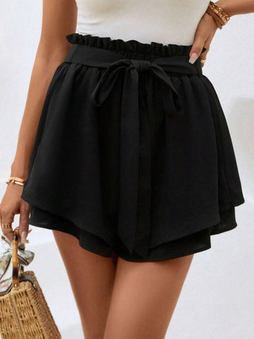 EMERY ROSE Paperbag Waist Belted Wide Leg Shorts