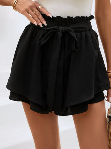 EMERY ROSE Paperbag Waist Belted Wide Leg Shorts