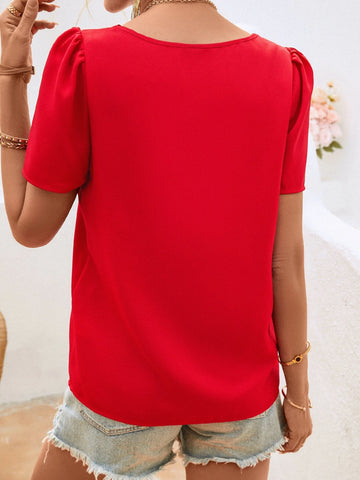 EMERY ROSE Scallop Trim Puff Sleeve Blouse