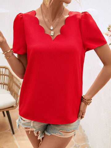 EMERY ROSE Scallop Trim Puff Sleeve Blouse