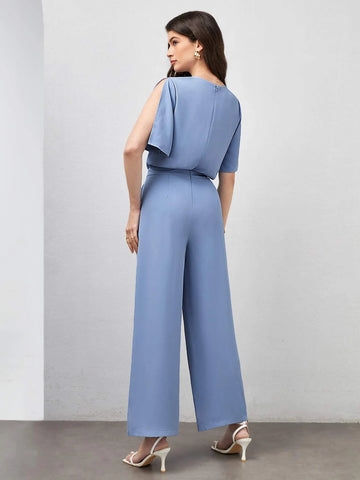 Surplice Neck Split Sleeve Wide Leg Jumpsuit