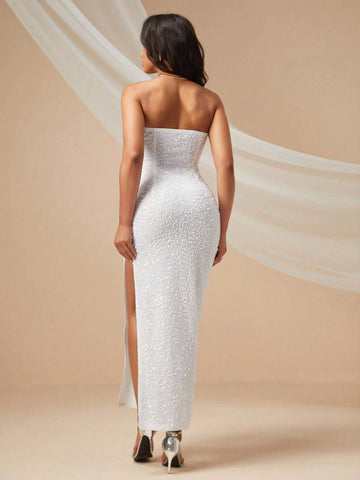 Split Thigh Sequin Tube Dress