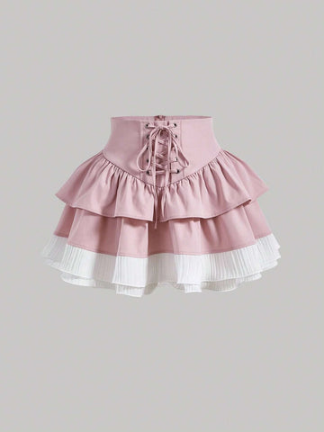MOD Lace Up Front Two Layer Hem Skirt