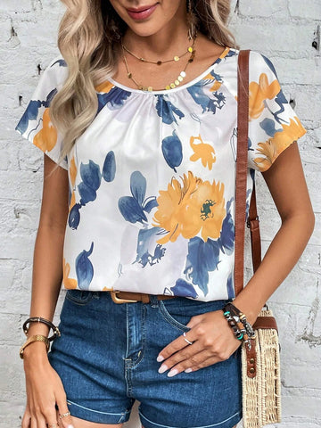 EMERY ROSE Floral Print Batwing Sleeve Blouse