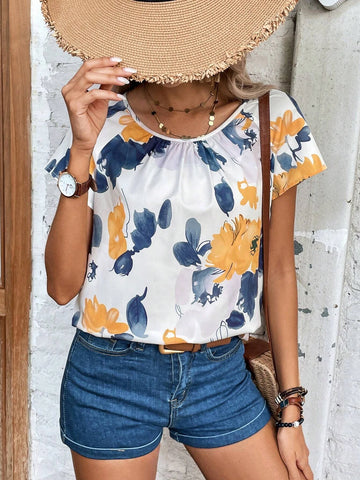 EMERY ROSE Floral Print Batwing Sleeve Blouse