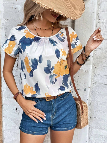 EMERY ROSE Floral Print Batwing Sleeve Blouse