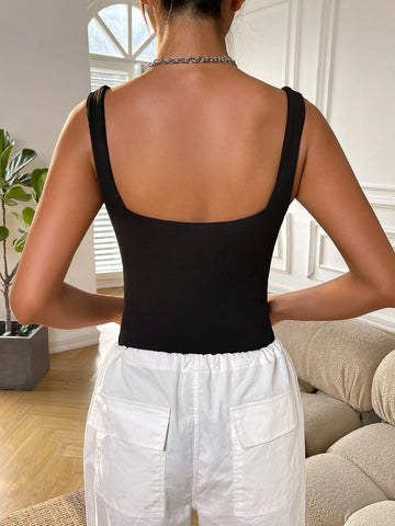 Solid Square Neck Tank Bodysuit