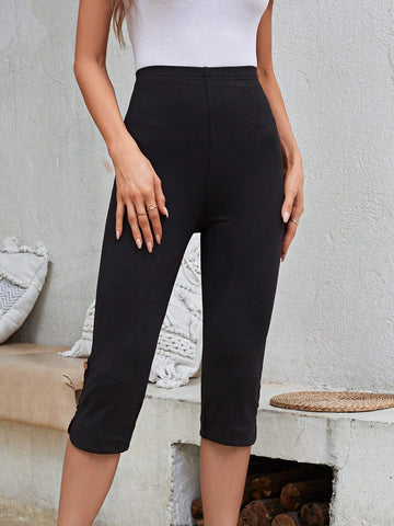 EMERY ROSE Button Detail Split Hem Capri Legging