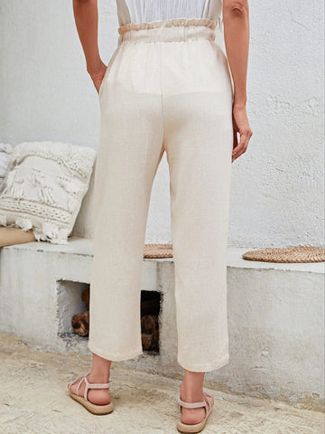 EMERY ROSE Paperbag Waist Drawstring Front Cropped Pants