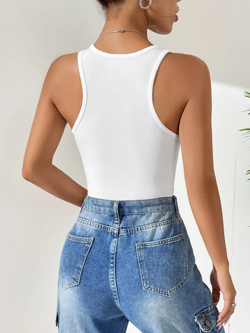 Solid Ribbed Knit Tank Bodysuit