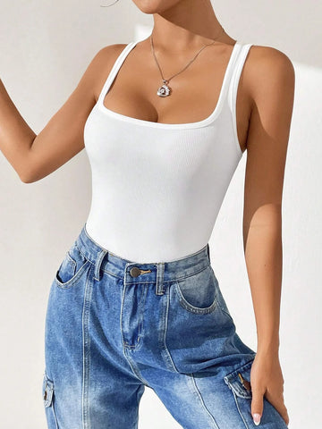 Solid Ribbed Knit Tank Bodysuit
