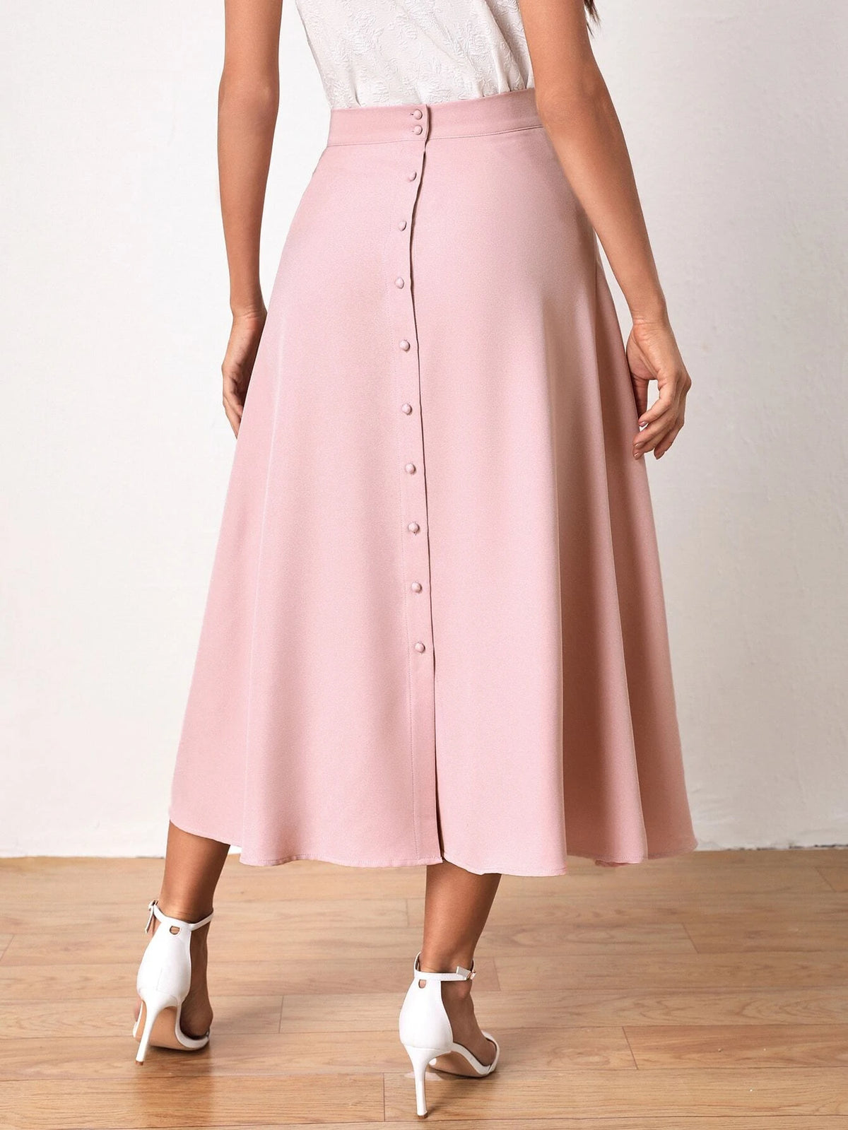 Frenchy Button Back Solid Skirt