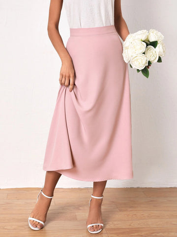 Frenchy Button Back Solid Skirt
