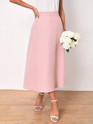 Frenchy Button Back Solid Skirt
