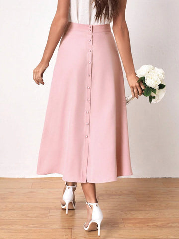 Frenchy Button Back Solid Skirt