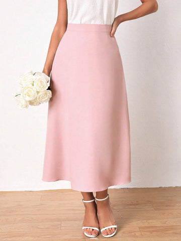 Frenchy Button Back Solid Skirt