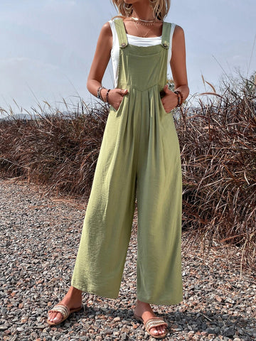 Solid Slant Pocket Overall Jumpsuit Without Tube Top