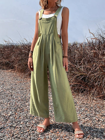 Solid Slant Pocket Overall Jumpsuit Without Tube Top