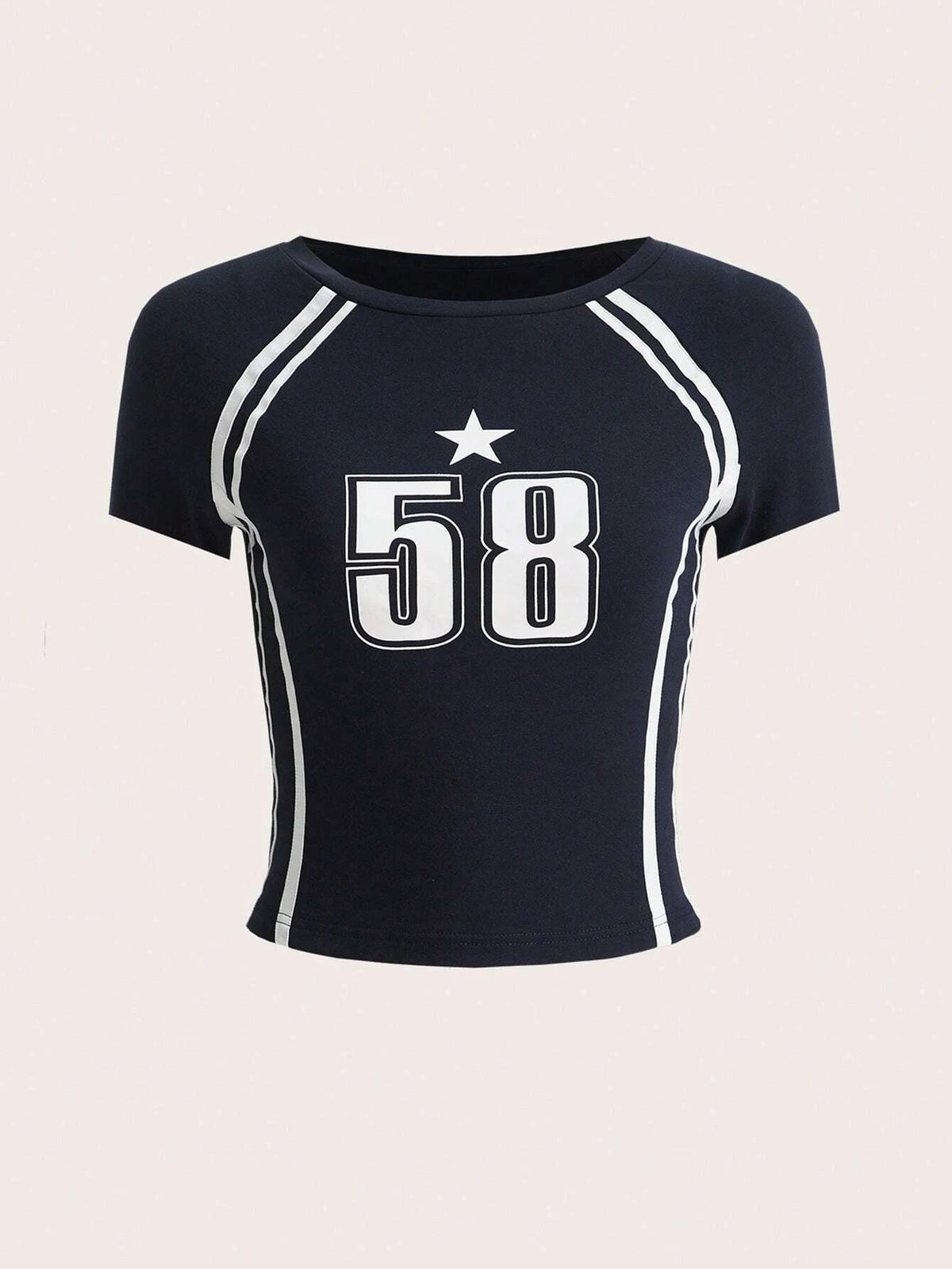 EZwear Striped & Number Print Crop Tee