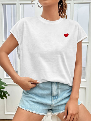 EZwear Heart Print Batwing Sleeve Tee